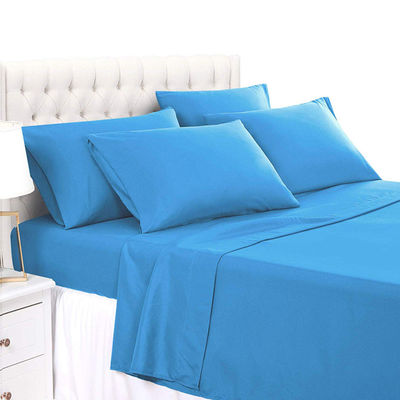 100% de poliéster de tejido sólido de microfibra ropa de cama conjunto de 4 o 6 piezas de sábanas de cama plana lavable