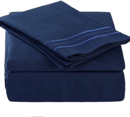 Consigue un sueño tranquilo con 4 PCS de hojas de microfibra cepillada con bordados de 3 líneas