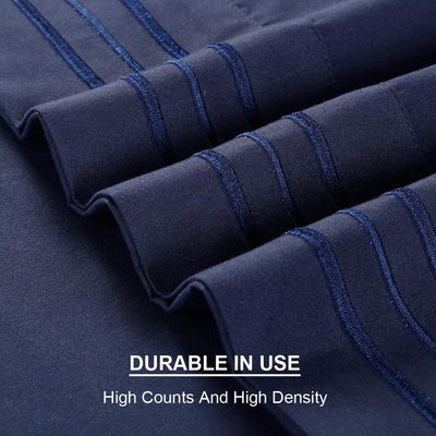 Consigue un sueño tranquilo con 4 PCS de hojas de microfibra cepillada con bordados de 3 líneas