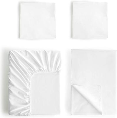 4 piezas 100% de algodón lujoso suave respirable de bolsillo profundo sábanas de cama con portable