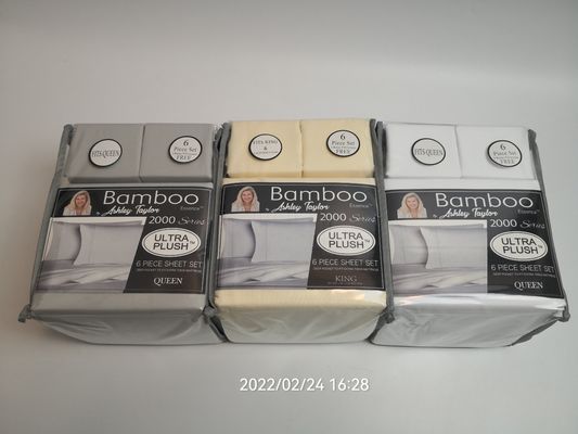 Moderno estilo 2200 Cuenta de hilos Set de hojas de tela de bambú 6pcs Set de hojas de almohada