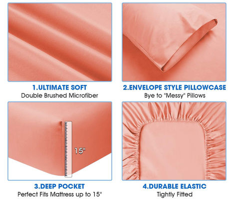 Set de ropa de cama ultra delgada con alto recuento de hojas blandas 4 piezas para el hogar en color personalizado