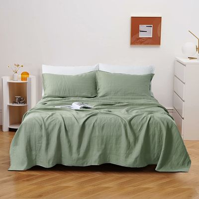 Bolsillo profundo 1,5-2 Kg Lujo Línano Francés Lavado con Piedra Sábanas de cama 3 piezas Estilo lujo