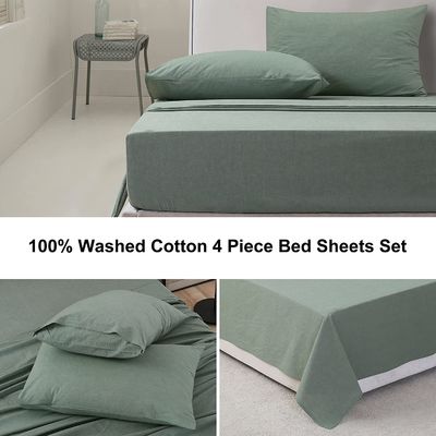 Lábanas de cama de 4 piezas de algodón lavado 100% sin relleno para dormir relajadamente