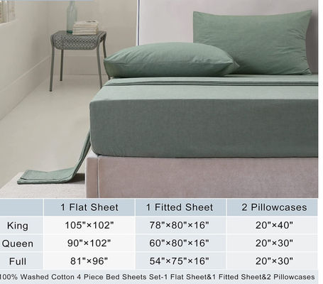 Lábanas de cama de 4 piezas de algodón lavado 100% sin relleno para dormir relajadamente